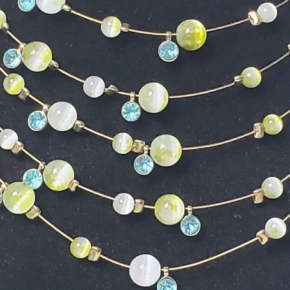 MULTI-STRAND Wire Beaded Crystal Necklace